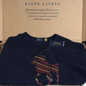 Polo Ralph Lauren Navy Plaid Letterman Big Pony Sweatshirt Size XL